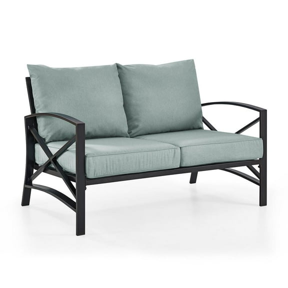 Crosley Furniture Kaplan Metal Patio Loveseat in Oil Bronze and Mist Green