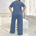 thumbnail image 4 of cfhntfmh Pajamas Sets for Women Button down Short Sleeve V Neck Shirt and Wide Leg Pants Soft Lounge Sets Plus Size Xl to 4Xl, 4 of 4