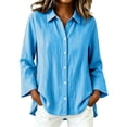 thumbnail image 2 of QSXADF Women's Button Down Shirts Cotton Linen Tops Point Collar Long Sleeve Solid Button Front Shirt For Office Casual Women's Fall Winter Tops, 2 of 6