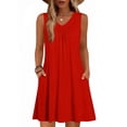 thumbnail image 2 of Women Summer Dresses 2026 V Neck Sleeveless Tank Dress Boho Tunic Dress Casual Loose Flowy A Line Dress Beach Vacation Sundresses Solid Color Womens Derss Red M, 2 of 7