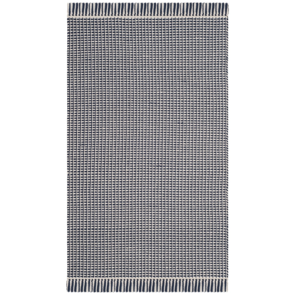 SAFAVIEH Montauk Patton Geometric Cotton Runner Rug, Ivory/Navy, 2'3" x 10'
