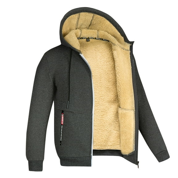 ANINEO Men Coats Winter Casual Plush Solid Color Hooded Long Sleeve Zipper Pockets Coats Male Outwear