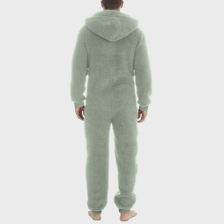 Lisingtool Overalls Men Artificial Wool Long Sleeve Pajamas Casual Solid  Color Zipper Loose Hooded Jumpsuit Pajamas Casual Winter Warm Rompe 1 Piece  Suit on Sleepwear Tops Mint Green 