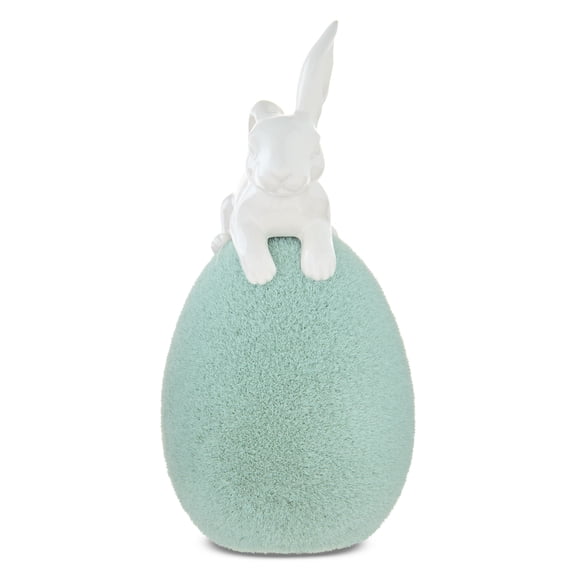 Bunny on Flocked Egg Tabletop Decoration, Green and White, 6.5", Easter by Way To Celebrate