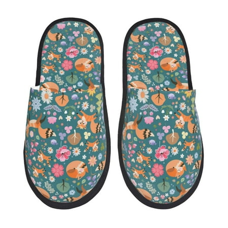 Balery Foxes and Birds in Forest Slient Indoor Furry Fleece Comfort House Shoes Soft Non-Slip Home Shoes Cotton slippers House Slippers-- Large