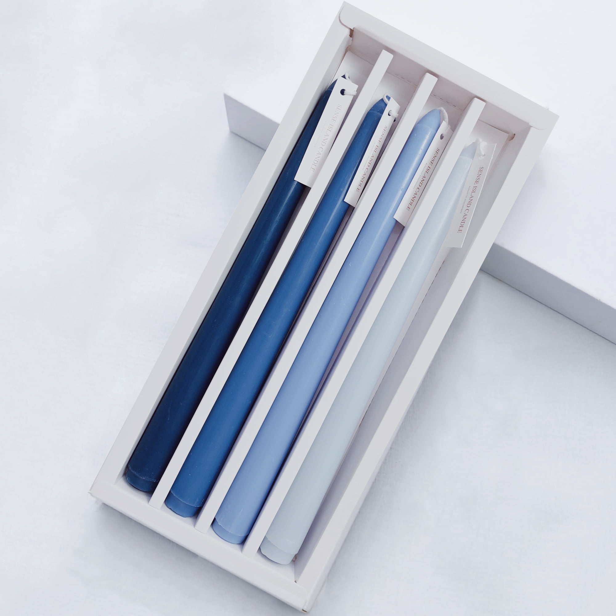 Blue Taper Candles 10'' Colored Candle Sticks Set of 4 | Fresh Sea Salt Vanilla Scented, Natural Soy Wax | Home Decor Wedding Interior Design Decorations