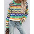 thumbnail image 6 of Women'S Colorful Sweater Crochet Open Knit Long Sleeve Crew Neck Oversized Sweater Green S, 6 of 8
