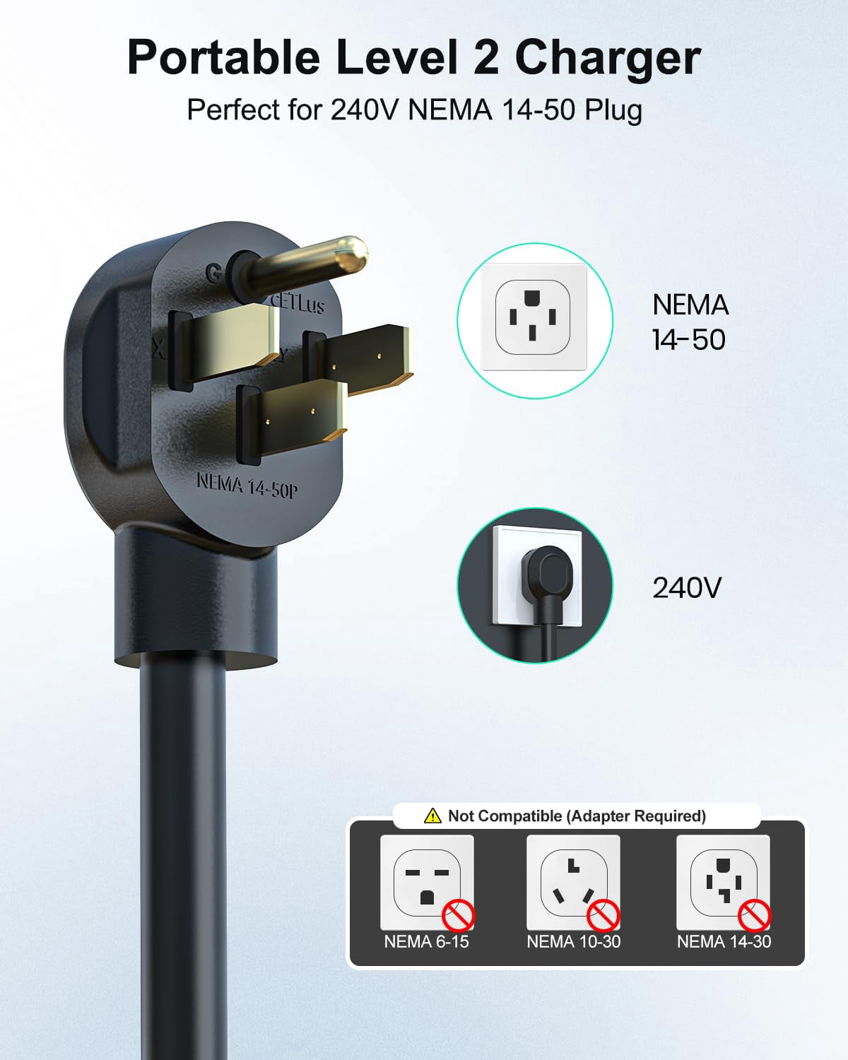 EVDANCE Level 2 EV Charger 32Amp, 7.68kW Portable & Home EV Car Charger with 25FT Cable, NEMA 14-50 Plug, IP66 Waterproof, 240V Electric Vehicle Charging Station Compatible with All J1772 EVs
