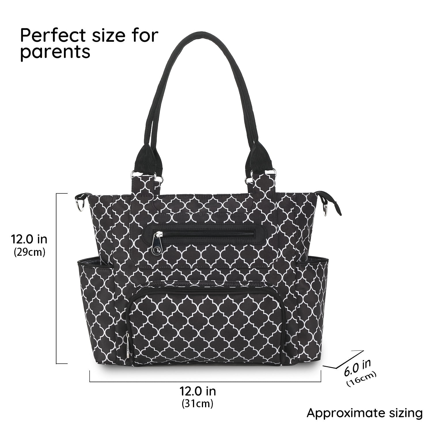 DEFAHN Unisex Mommy Tote Bag, Water Resistant Diaper Handbag with Changing Pad, Pacifier Case and Stroller Straps for Newborn Babies, Black