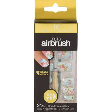 Pretty Woman Airbrush Artificial Nails Kit, Light Blue Floral, 28 (Best Artificial Nails At Home)