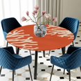 thumbnail image 5 of Elastic Fitted Round Tablecloth, Coral Orange Waterproof Stretch Table Cover for 55"-60" Tables, Coastal White Ocean Marine Nautical Beach Washable Outdoor Tablecloths for Patio, Picnic, Camping, 5 of 9
