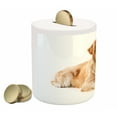 thumbnail image 2 of Golden Retriever Piggy Bank, Young Pedigree Puppy Laying over White Background Dog, Ceramic Coin Bank Money Box for Cash Saving, 3.6" X 3.2", Sand Brown White, by Ambesonne, 2 of 4