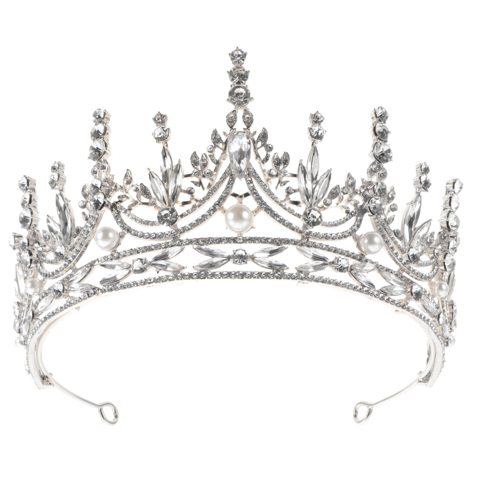 Rhinestone Pearl Crown Bride Tiara for Wedding Bridal Pearl Crown Headdress