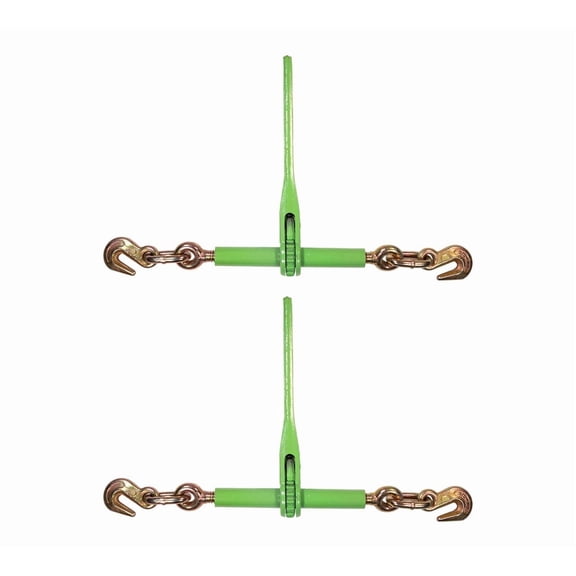 2 Pack 5/16"- 3/8" Heavy Duty Hi-Viz Green Ratchet Chain Binder w/ 5/16" Grab Hook & 1/2" Slip Hook, 5,400 Lbs WLL - Tie Down Hauling Load Binders for Flatbed Trailers