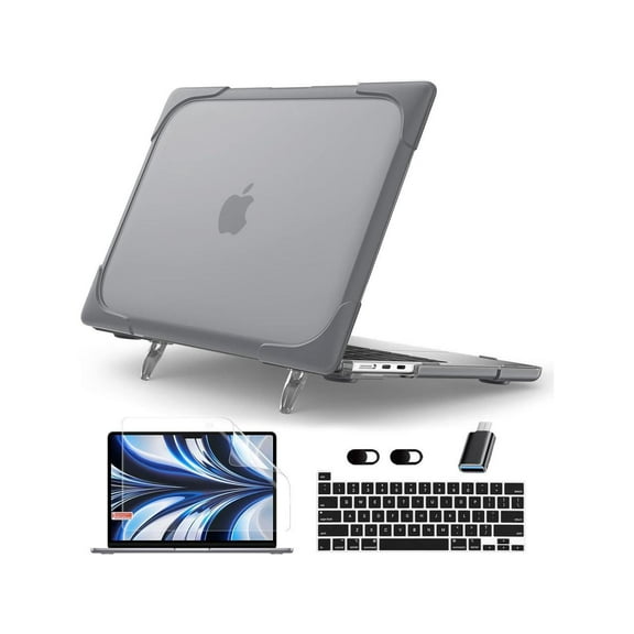 Case For MacBook Air 13.6 inch 2022 2023 2024 Release Model A2681 M2 A3113 M3, Heavy Duty Shockproof Protective Hard Shell with Fold Kickstand & Keyboard Cover Screen Protector