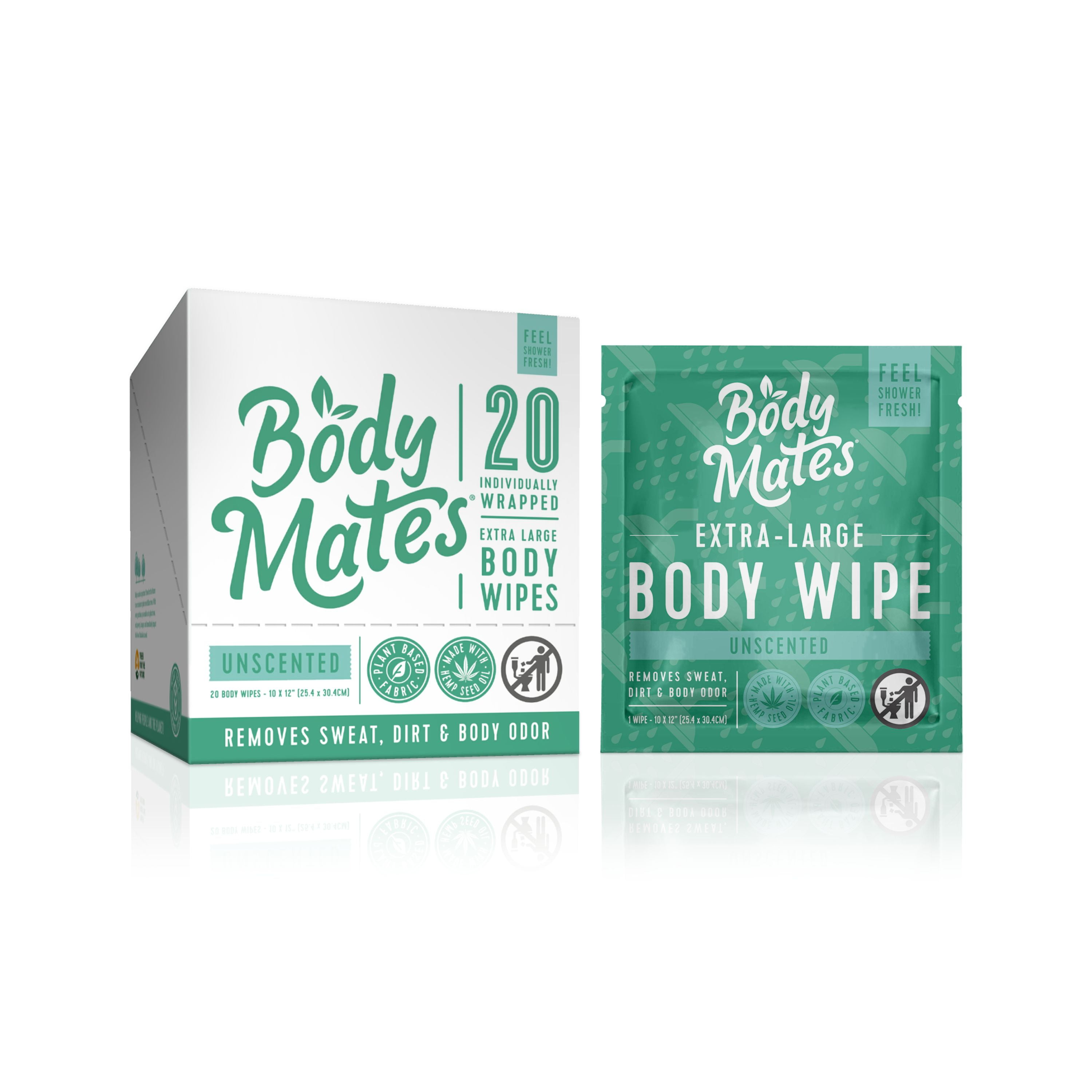 Body Mates: Shower Extra-Large Body Wipes, Portable Travel-Sized