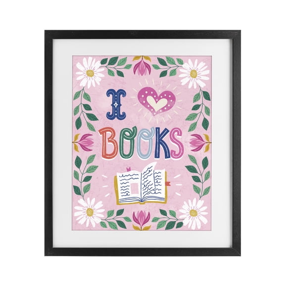 Stupell Industries Bohemian Floral I Love Books Black Framed Print Under Glass, 13 x 16, by Vanessa Stoilova