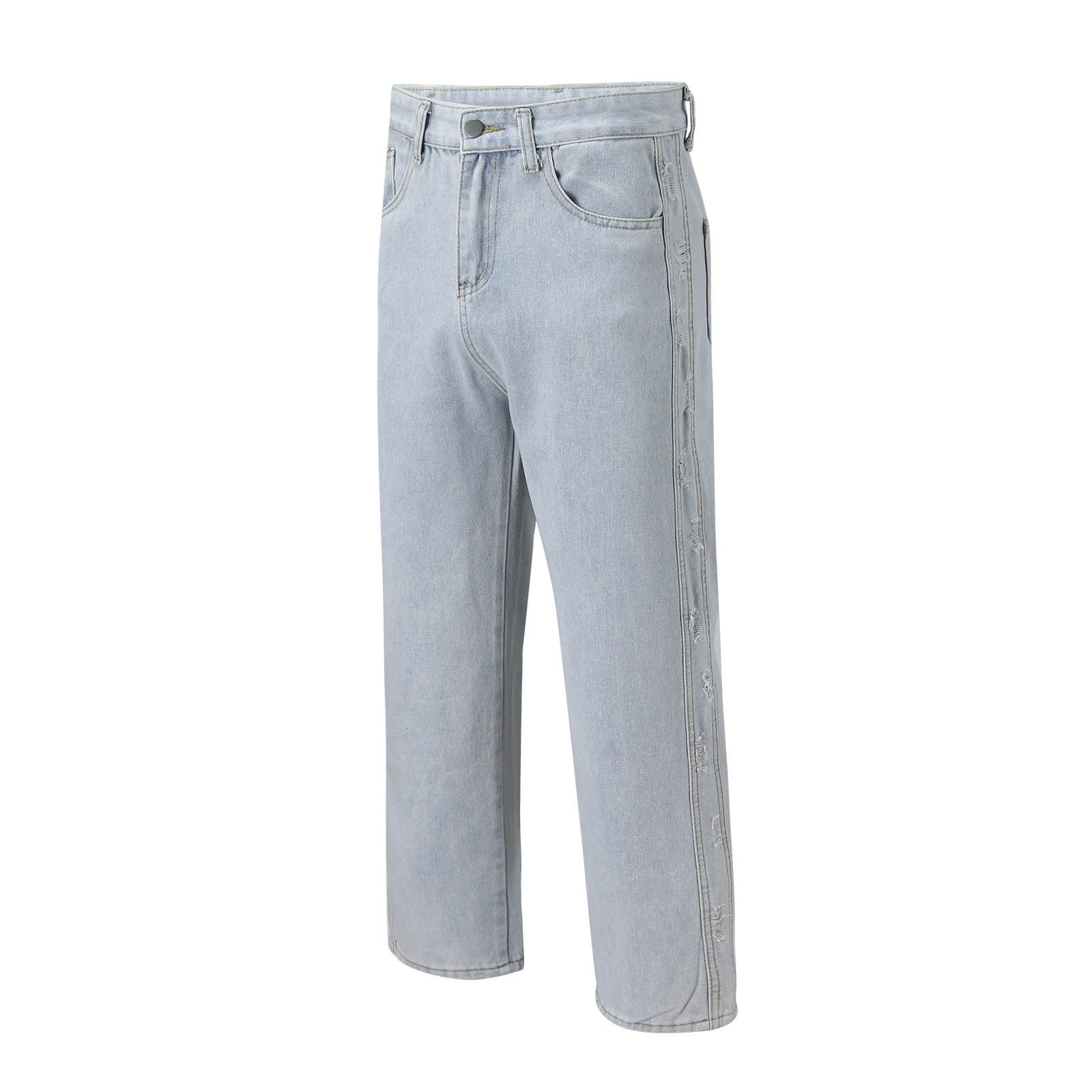 Fsqjgq Mens Jeans Street Fashion Hole Baggy Wide Leg Cargo