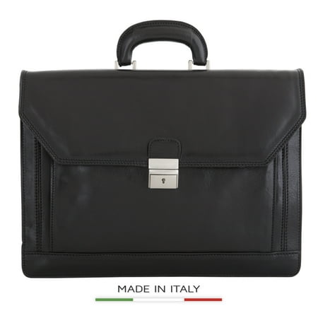 Alberto Bellucci Italian Leather Capri Triple Compartment Laptop Briefcase in