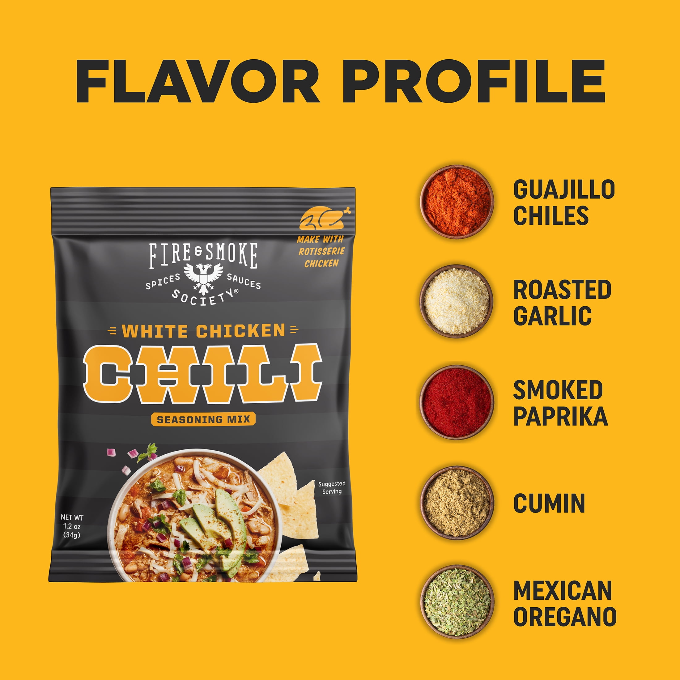 Fire & Smoke Society White Chicken Chili Mix | Chili Seasoning Packets | 1.2 oz (12-Pack)