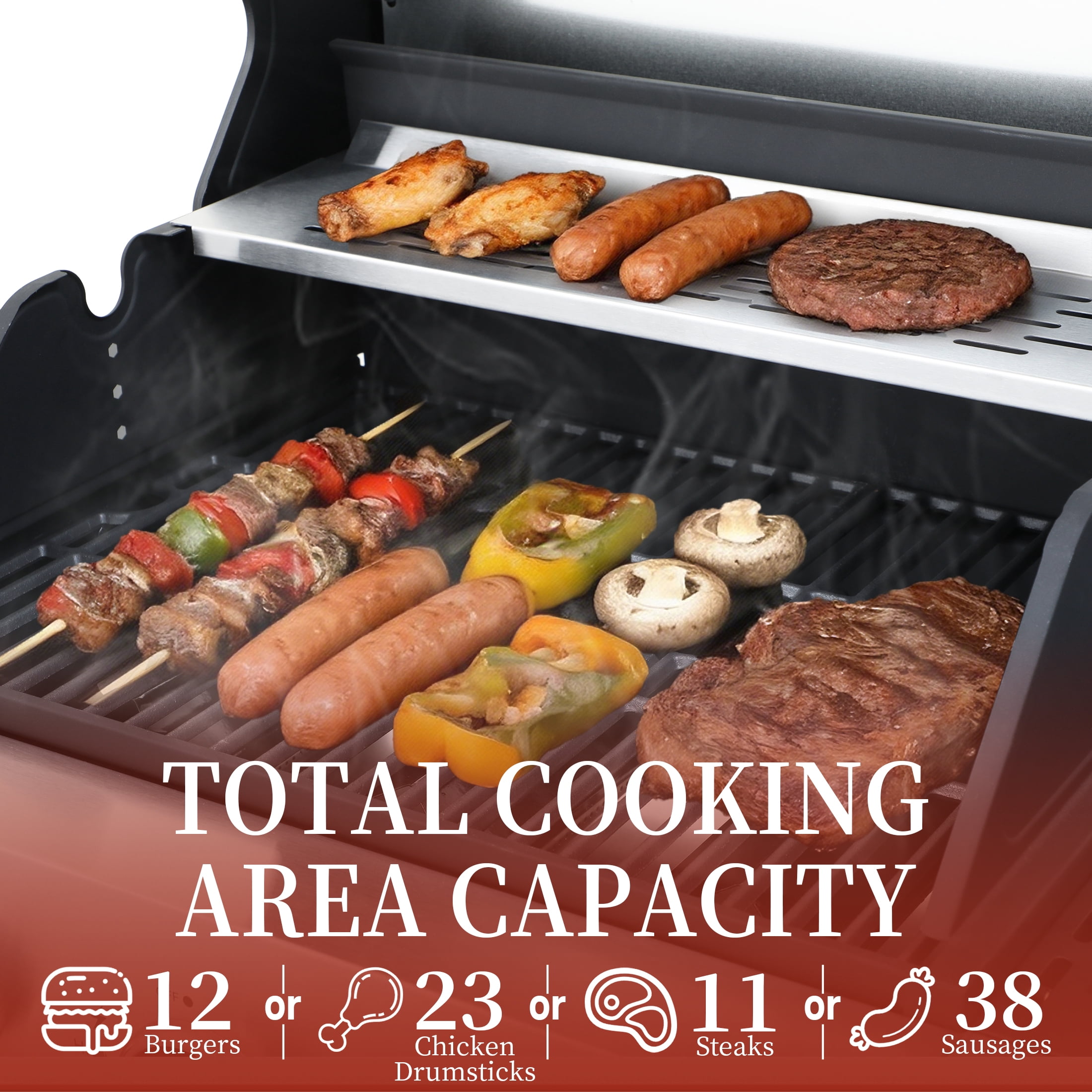 CIG GARDEN 3-Burner Propane Gas Grill with Side Burner,41,500 BTU Output Double-Layer Stainless Steel BBQ Lid with Cast Iron Grates