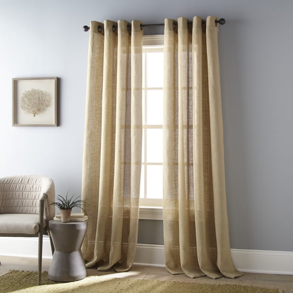 Nanshing Burlap Solid Color Room Darkening Grommet Top Single Curtain Panel, Tan, 54" x 84"