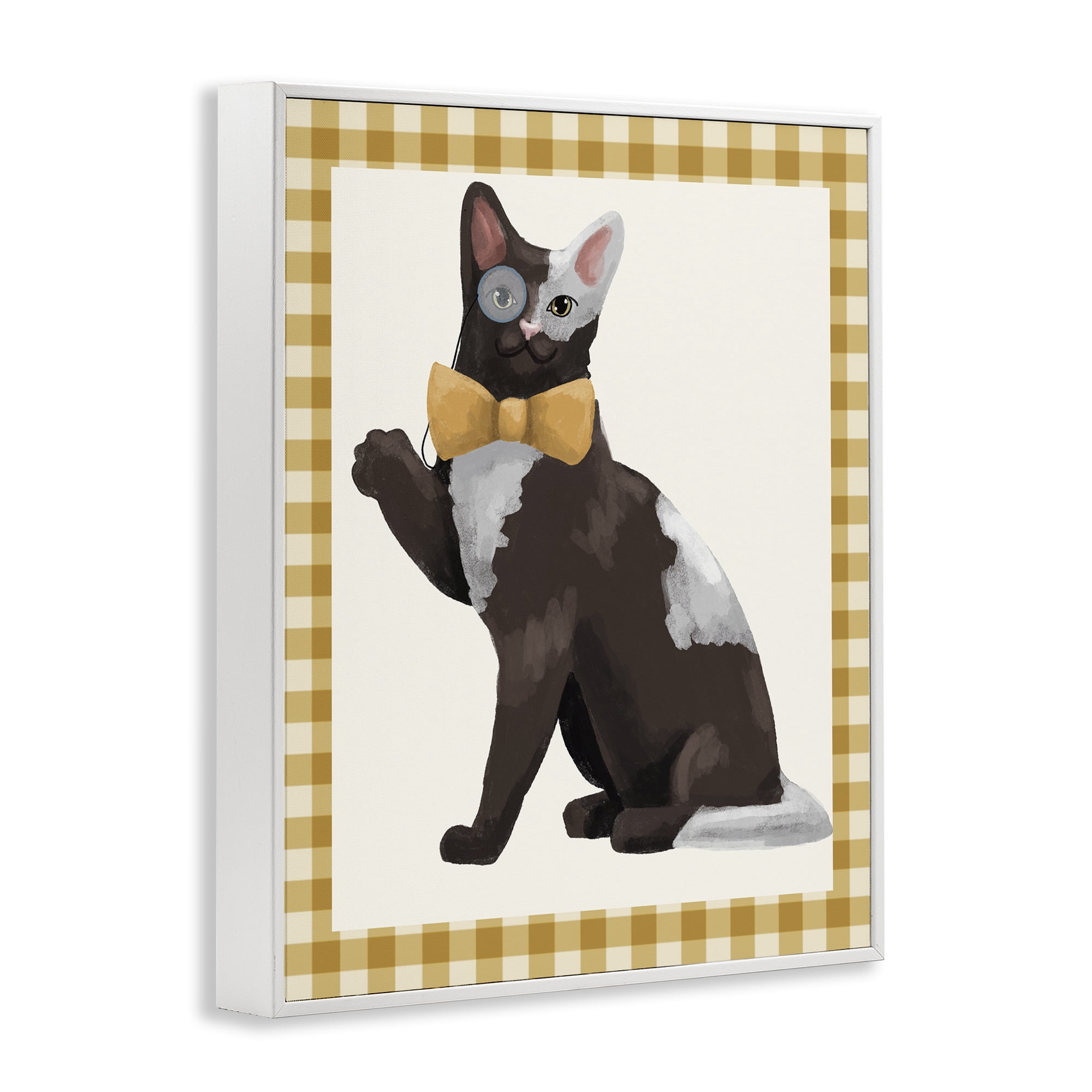 Stupell Industries Gentleman Cat with Bow White Framed Giclee Art, design by Sadie Harper