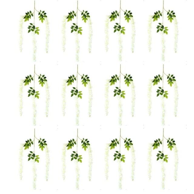 12 piezas de flores de glicina artificiales densas de color blanco cremoso colgantes de glicina falsa para decoración de bodas, jardines y fiestas