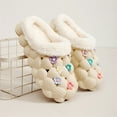 thumbnail image 4 of Floral Platform Garden Clogs Slippers for Women Girls with Fleece Lined Winter Warm Flower Memory Foam Indoor Outdoor Slip on Slides Mules House Shoes, 4 of 6