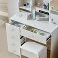 thumbnail image 6 of Caulitar Makeup Vanity Set, Dressing Table with Sliding Mirror & Lights, Vanity Desk with Stool & 6 Drawers & Shelves, White, 6 of 10