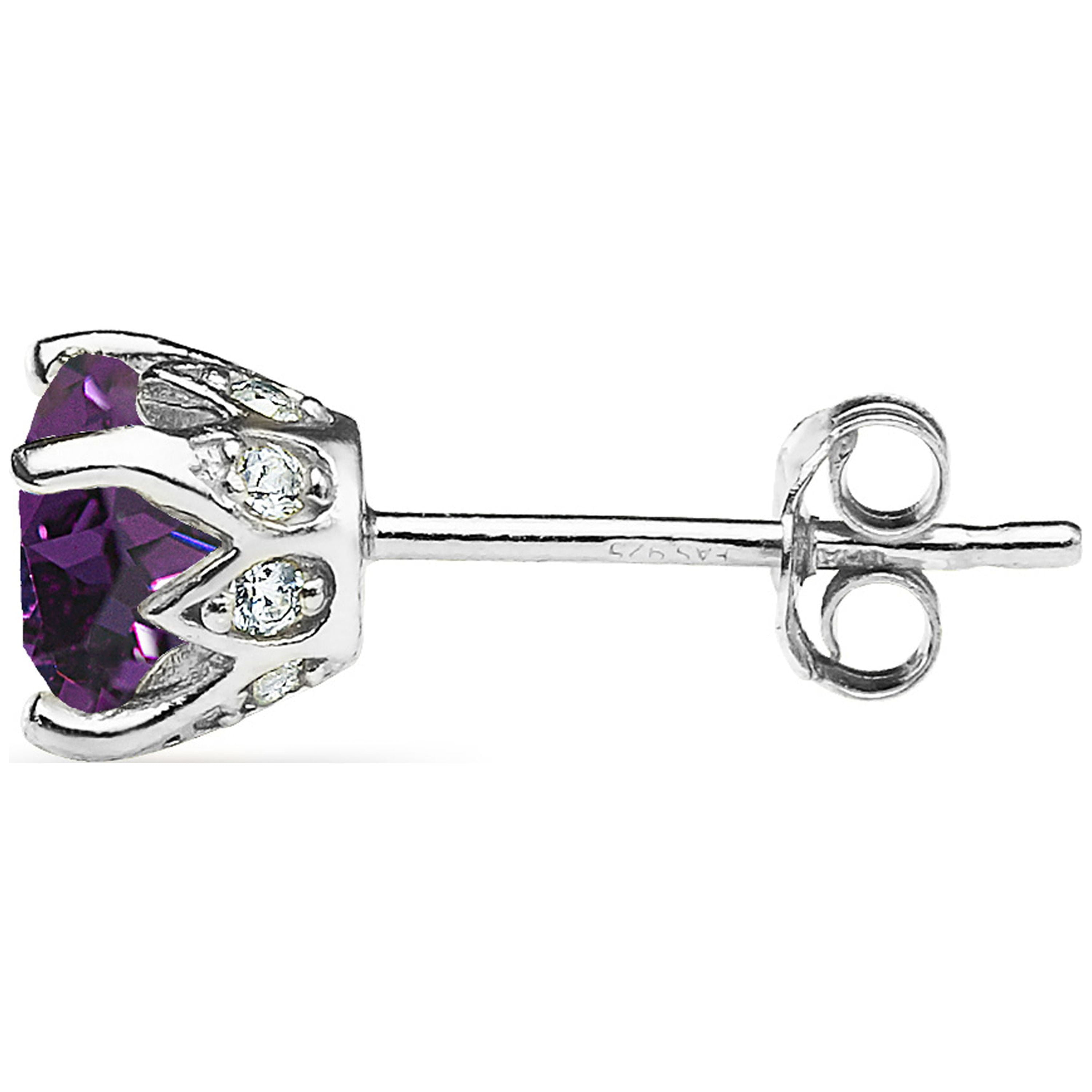 Sterling Silver Purple Crown Stud Earrings Made w/ Swarovski Crystals