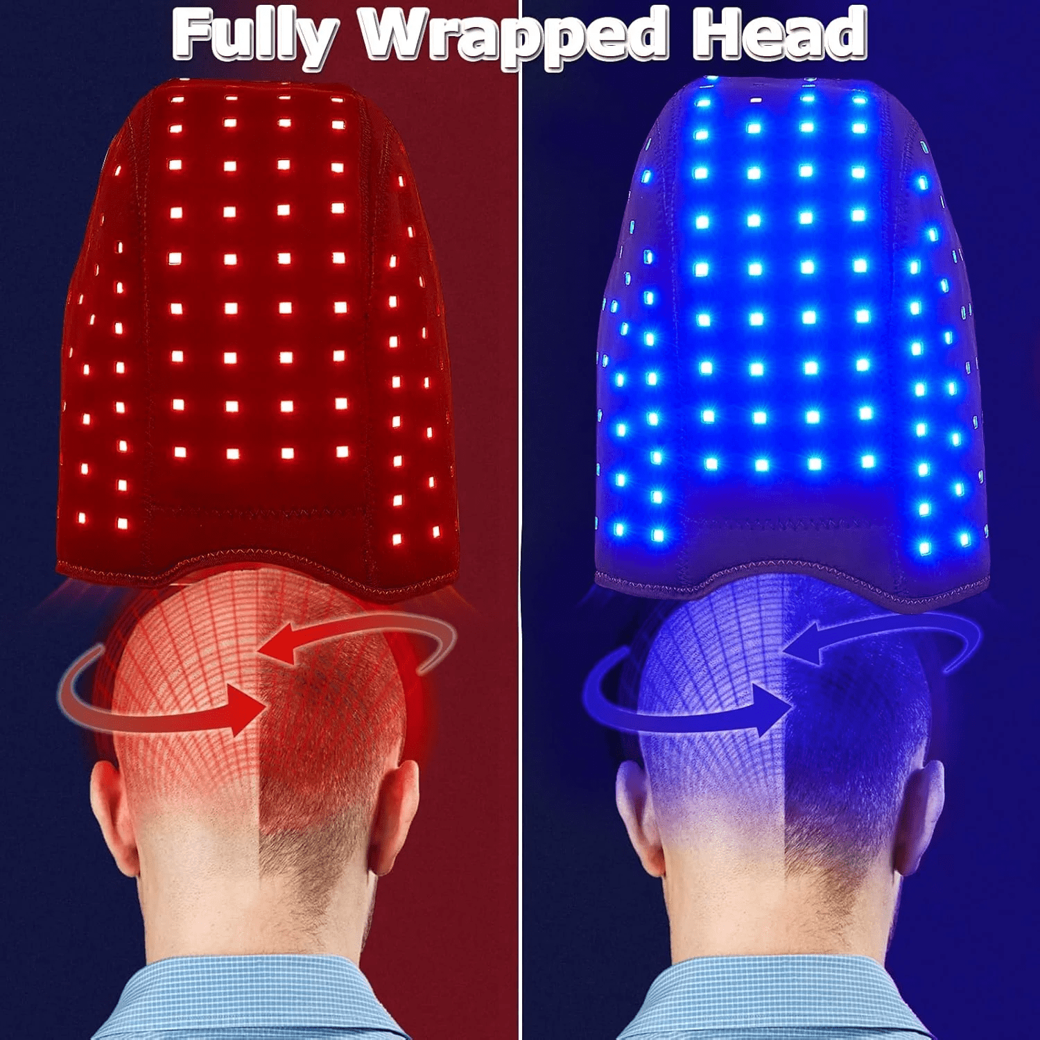 Wearable Red & Blue Light Wrap for Face and Head, Hands-Free Light Device with Adjustable Fit for At-Home Wellness Routines, with Controller