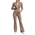 thumbnail image 2 of KTFgvq Womens Sweatsuits 2 Piece Set, Zip Up Mock Neck Long Sleeve Jacket, High Waisted Bootcut Yoga Pants Athletic Track Suit, Khaki M, 2 of 6