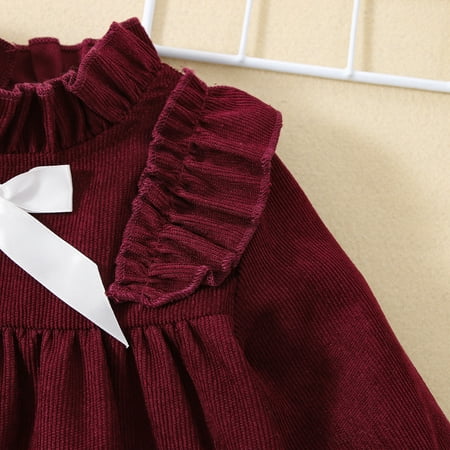 

Cathalem Flower Wedding Dress Toddler Kids Girls Infant Fashionable Soild Bowknot Long Sleeves Princess Girls 1st Birthday Dress Dress Wine 6-9 Months
