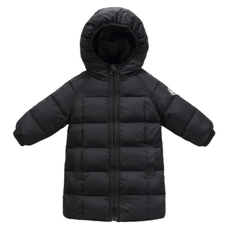 

Toddler Long Down Coats for Kids Boys Girls Lightweight Padded Jacket Zipper Solid Color Infant Hooded Outerwear 2-8Y