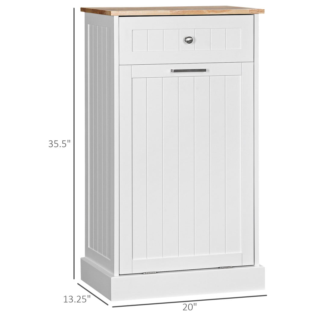 Kitchen Tilt Out Trash Cabinet, Freestanding Garbage Can Cabinet with Drawer, Recycling Bin Holder, Pet Proof Trash Storage, White