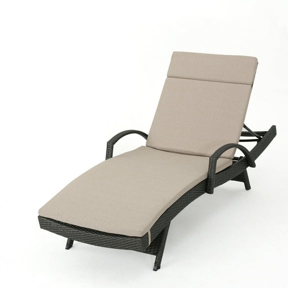 GDF Studio Olivia Outdoor Wicker Adjustable Chaise Lounge with Cushion, Gray and Textured Beige