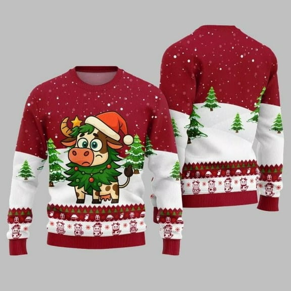 2025 Christmas Adorable Santa Cow Ugly Christmas Sweater 003