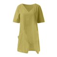thumbnail image 4 of VANLOFE Yellow T-Shirts for Women Gift for Sister Women Casual Solid Irregular V-Neck Short Sleeve Pockets Top Blouse Fashion Print T-Shirts, 4 of 5