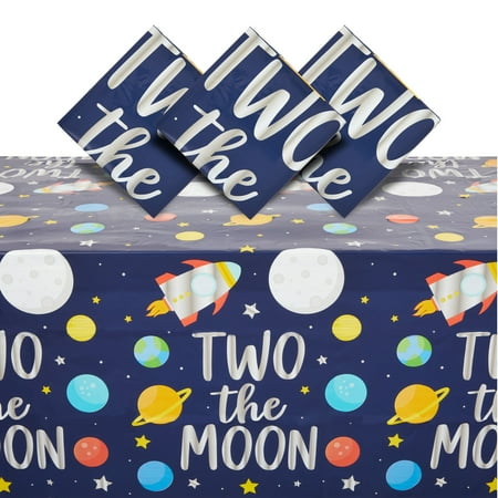 

3 Pack 54x108 Space Table Covers Disposable Party Tablecloths for Rectangular Tables Kids Birthday Supplies Two the Moon