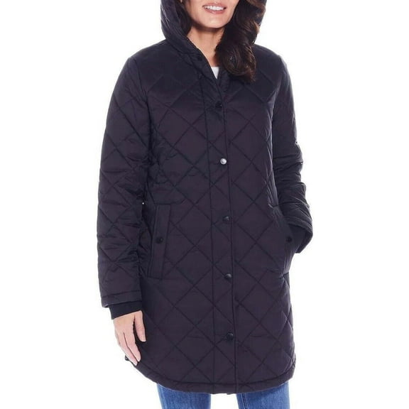 Weatherproof Hooded Diamond-Quilted Duffle Jacket Coat, Black, Women’s XXL