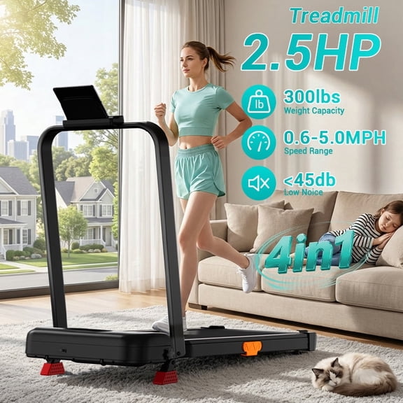 ROBORE 3 in 1 Treadmill - 2.5 HP Quiet Folding Treadmill for Home, Office, Under Desk, Portable Treadmill with 15% Incline, 300lbs Capacity