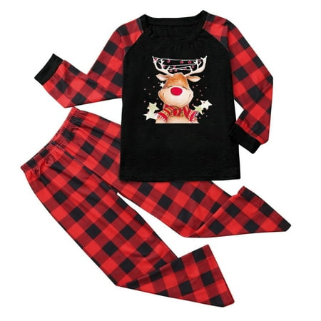 

Honeeladyy Christmas Parent-child Set Plaid Print HomeWear Pajamas Two-piece Child Set Red Sales Online
