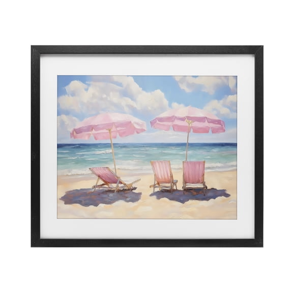 Stupell Industries Contemporary Pink Summer Chairs by the Sea Black Framed Print Under Glass, 16 x 13, by LSR Design Studio