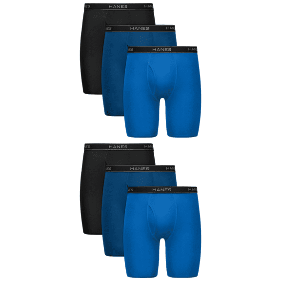 Hanes Men’s Performance Stretch Long Leg Boxer Brief Underwear Pack, Assorted, 6-Pack
