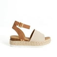 thumbnail image 2 of Soda Topic Beige Tan Espadrilles Ankle Strap Studded Open Toe Wedge Heel Sandals (Beige Tan, 7), 2 of 4
