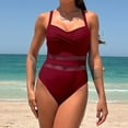 thumbnail image 2 of MSJUHEG Hollow Monokini Swimwear,Tie Side,Strapless Bathing Suits,Ruched Monokinis,Shapewear Swimsuits for Women,V Neck,Strapless Swimsuits for Women Red XL, 2 of 5