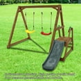 thumbnail image 2 of CIPACHO 2 in 1 Outdoor Wooden Swing Set with Slide for Kids Climbing Rope Ladder Backyard Playset, 2 of 7