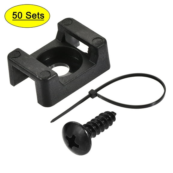 22.3mmx15.6mmx9.1mm Nylon Cable Fasten Clips with Screws and Ties Black 50 Set