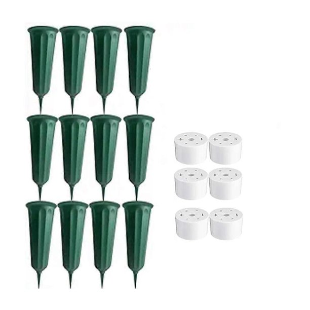 12 Pcs Cemetery Vases with Spikes Memorial Floral Vases Grave Flower Holder Cone in Ground Vases with Stakes Green